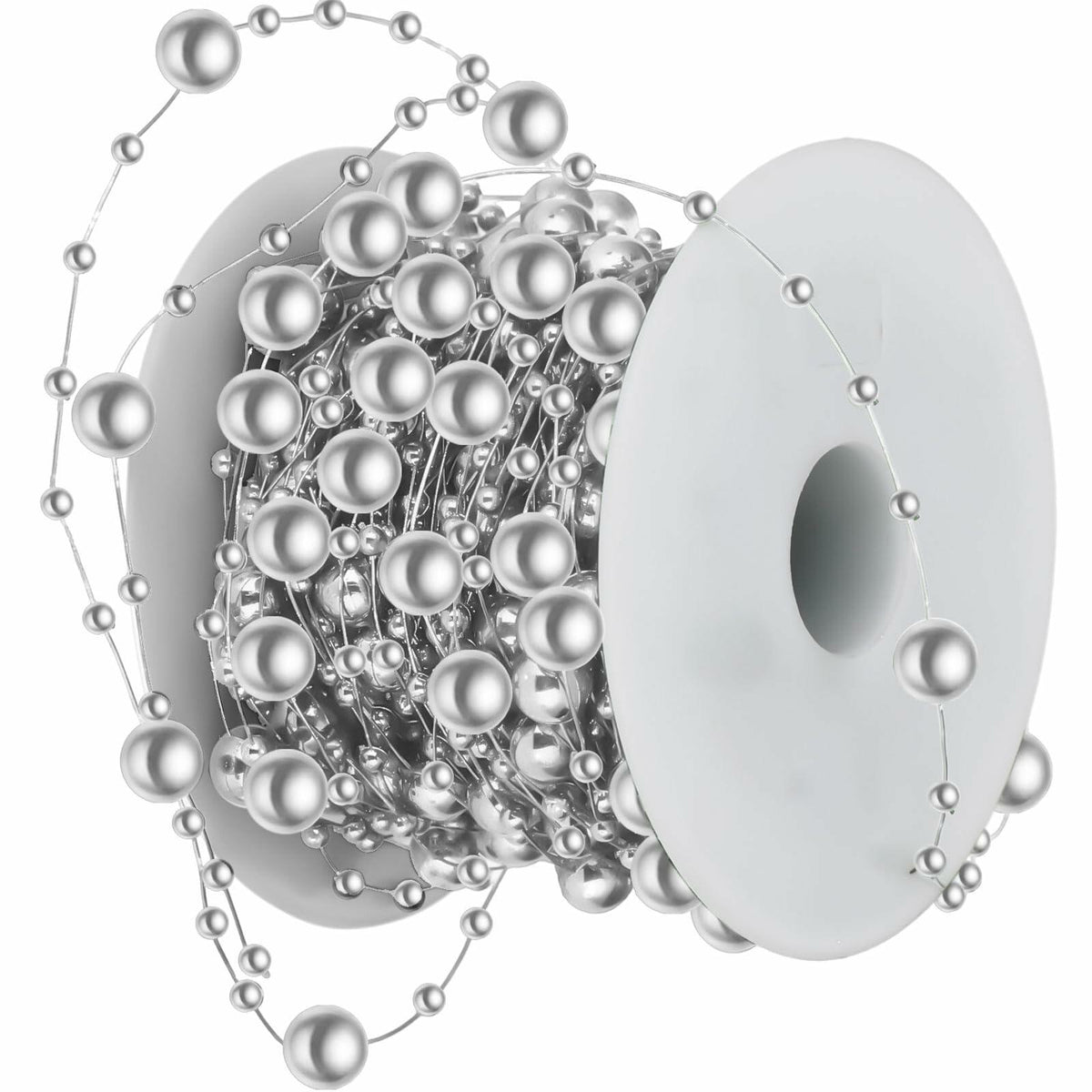 Ecally 250ft Plastic Beads Garland Chain Roll Silver Wedding Decor