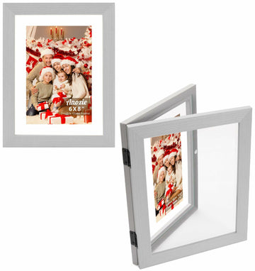 Anozie Floating Picture Frames 6x8 Grey Clear Dried Flower 2 Pack