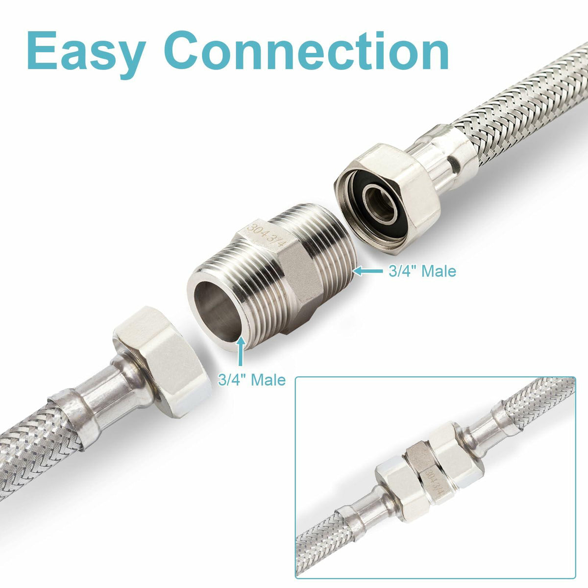 OFFO 3/4" Male NPT Threaded Nipple Adapter Stainless Steel 304 Pipe Fitting