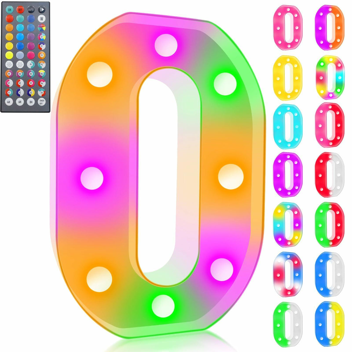 Pooqla Light Up Letter O LED Marquee Light RGB Color Changing 34 Colors Remote