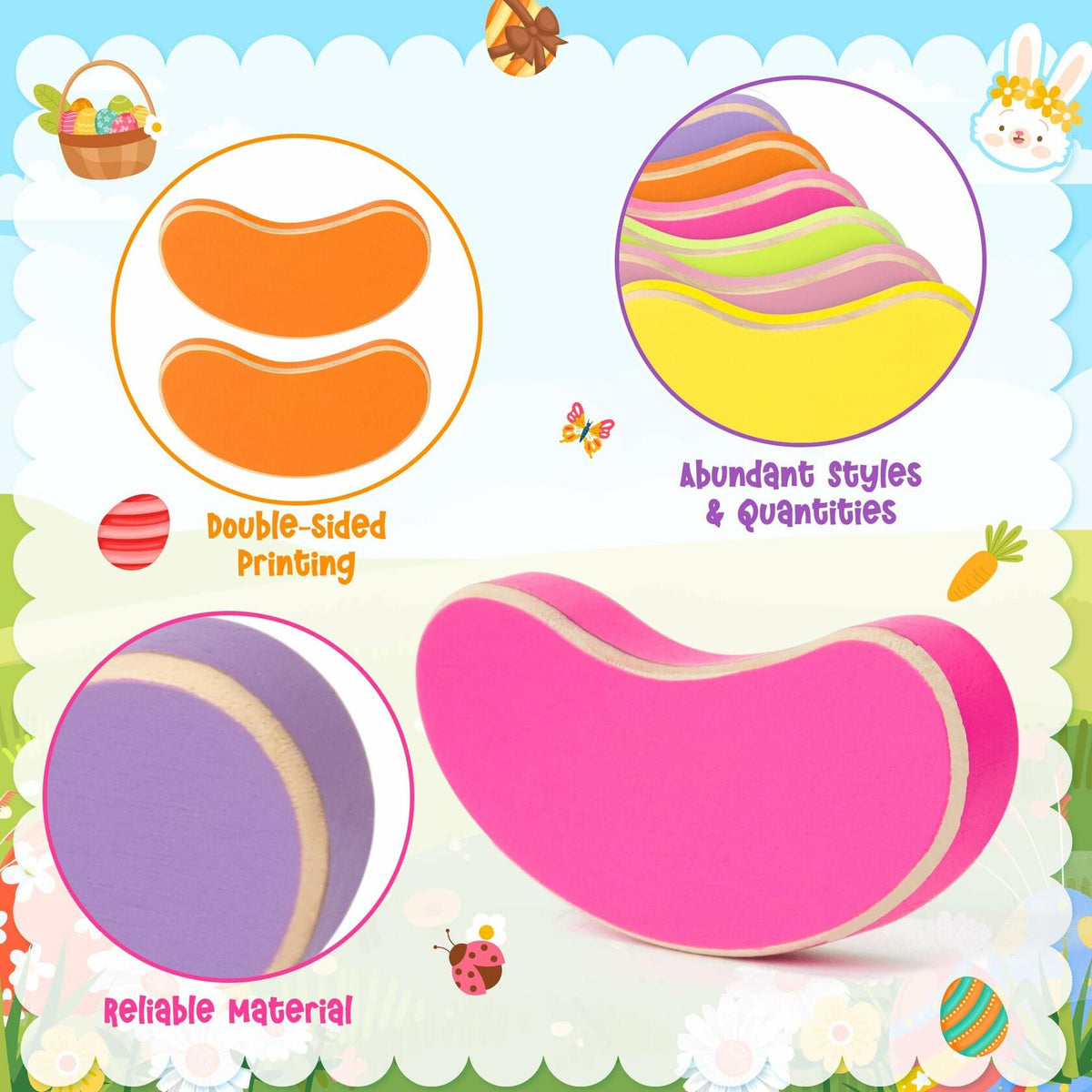 WATINC 6PCS Easter Jelly Beans Tiered Tray Decor Colorful Wooden Sign