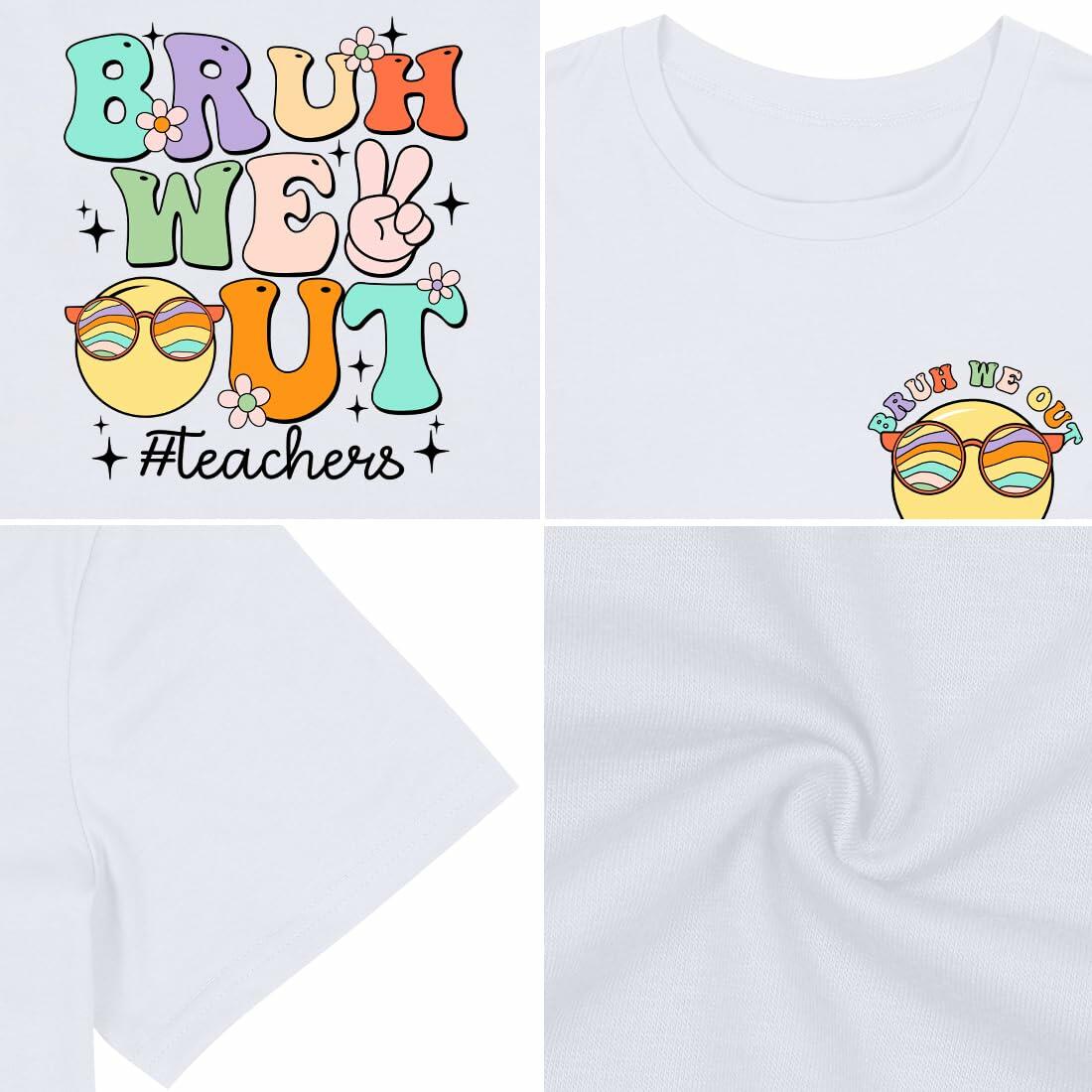 Teacher Shirts Women Last Day of School Bruh Letter Print Casual White Size L