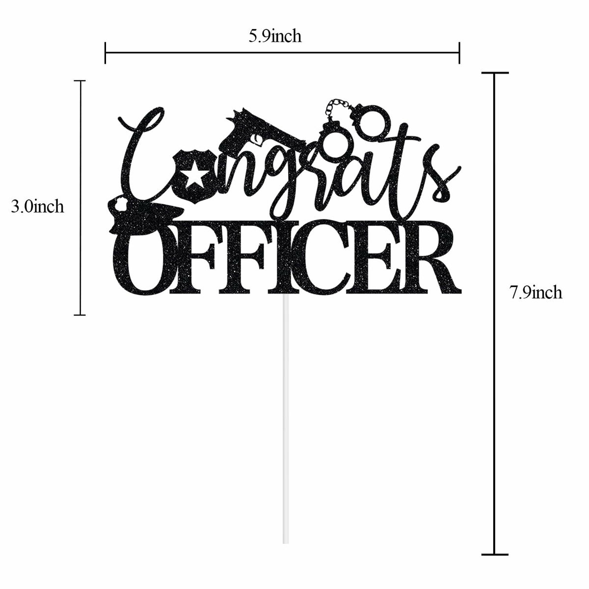 Congrats Officer Cake Topper 2025 Police Graduation Black Glitter