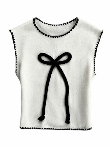 Verdusa Women’s Sleeveless Sweater Vest Bow Knit Tank Top White S