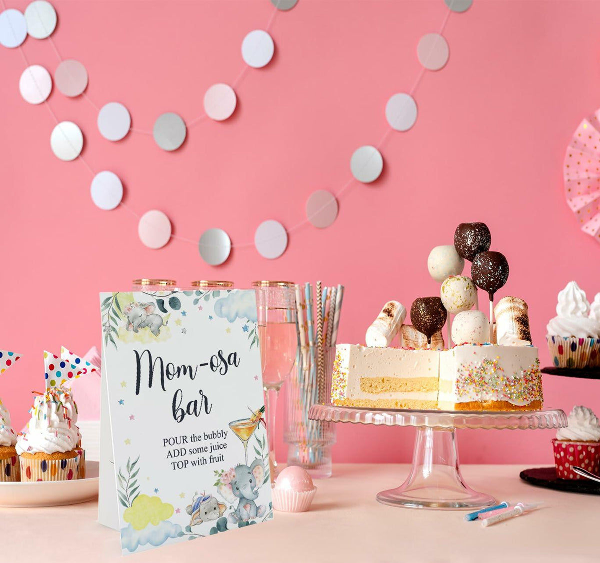 Calf Elephant Momosa Bar Sign Party Wedding Birthday Bridal Shower Decor
