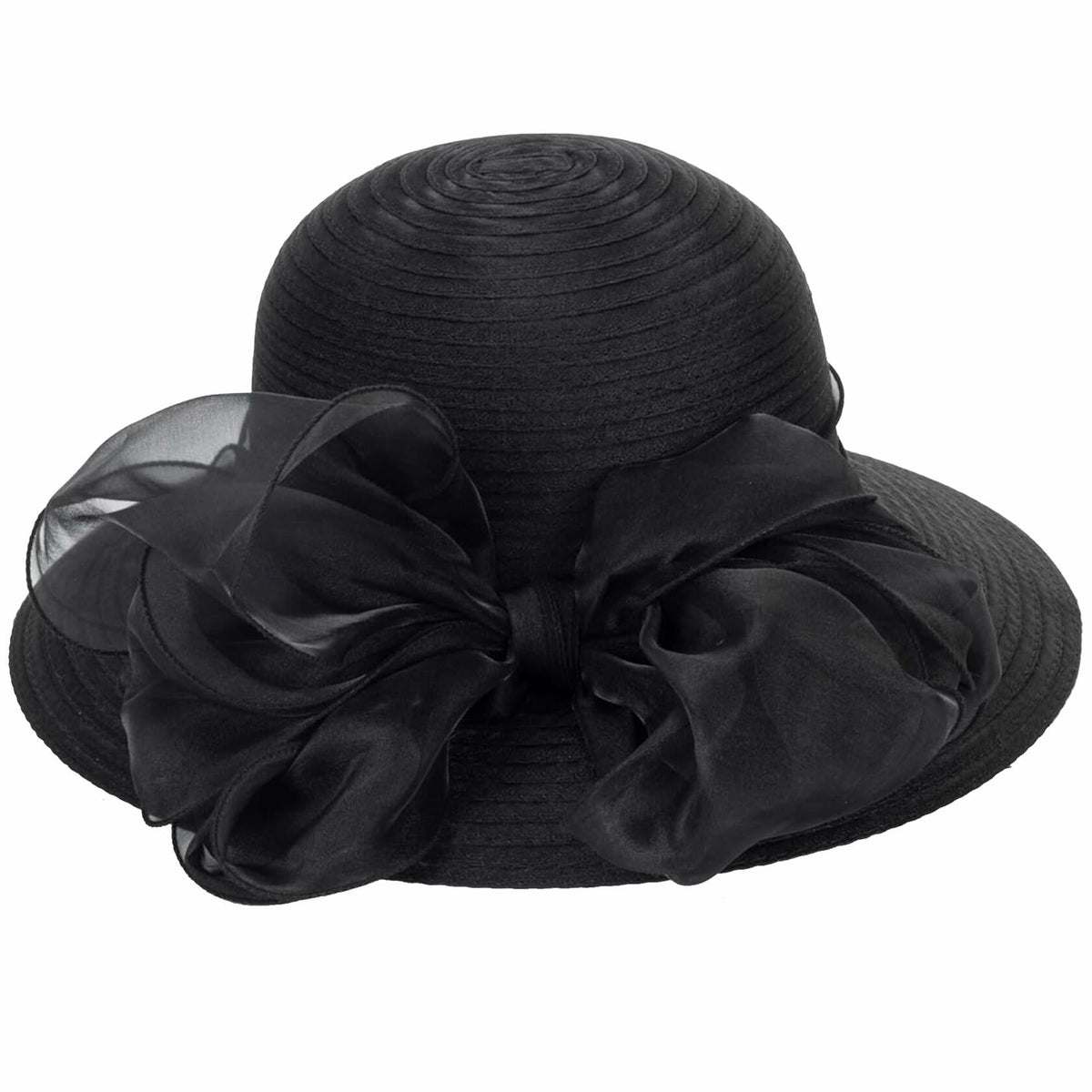 Kentucky Women Organza Sun Hat with Bow Black Wedding Tea Party Fascinator