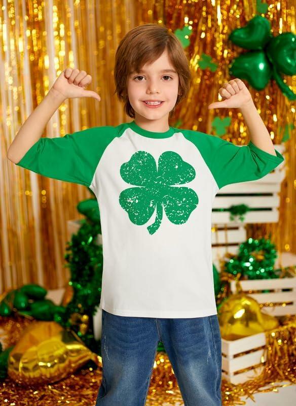 St. Patrick's Day Shamrock Raglan Crewneck Tee Kids White Green Size 4Y