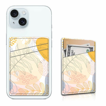 AOPEFNX Card Holder Phone Case Leather Wallet Dual Pocket Abstract Leaf