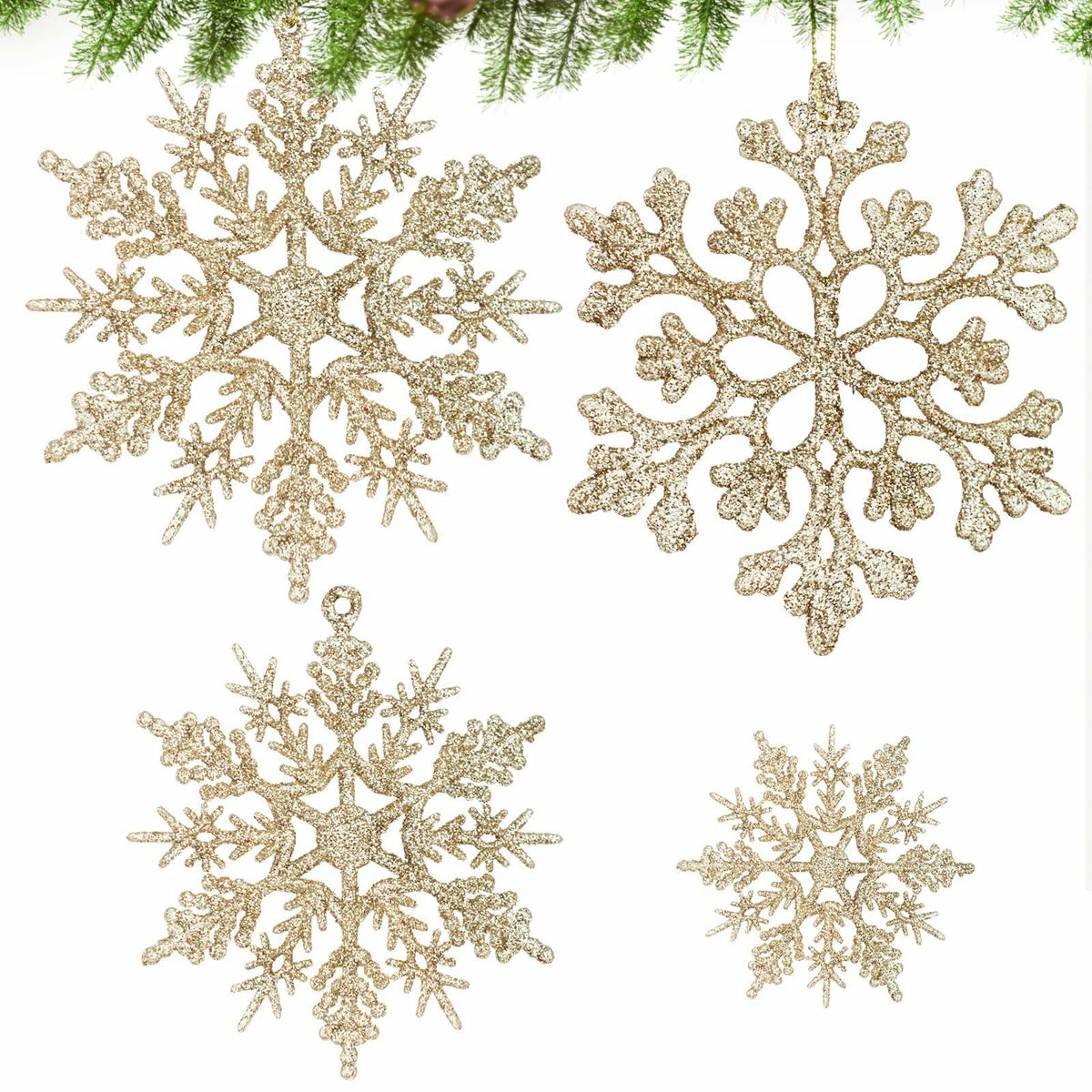 [Like New] Langley 36pcs Rose Gold Glitter Snowflake Ornaments for Christmas Tree