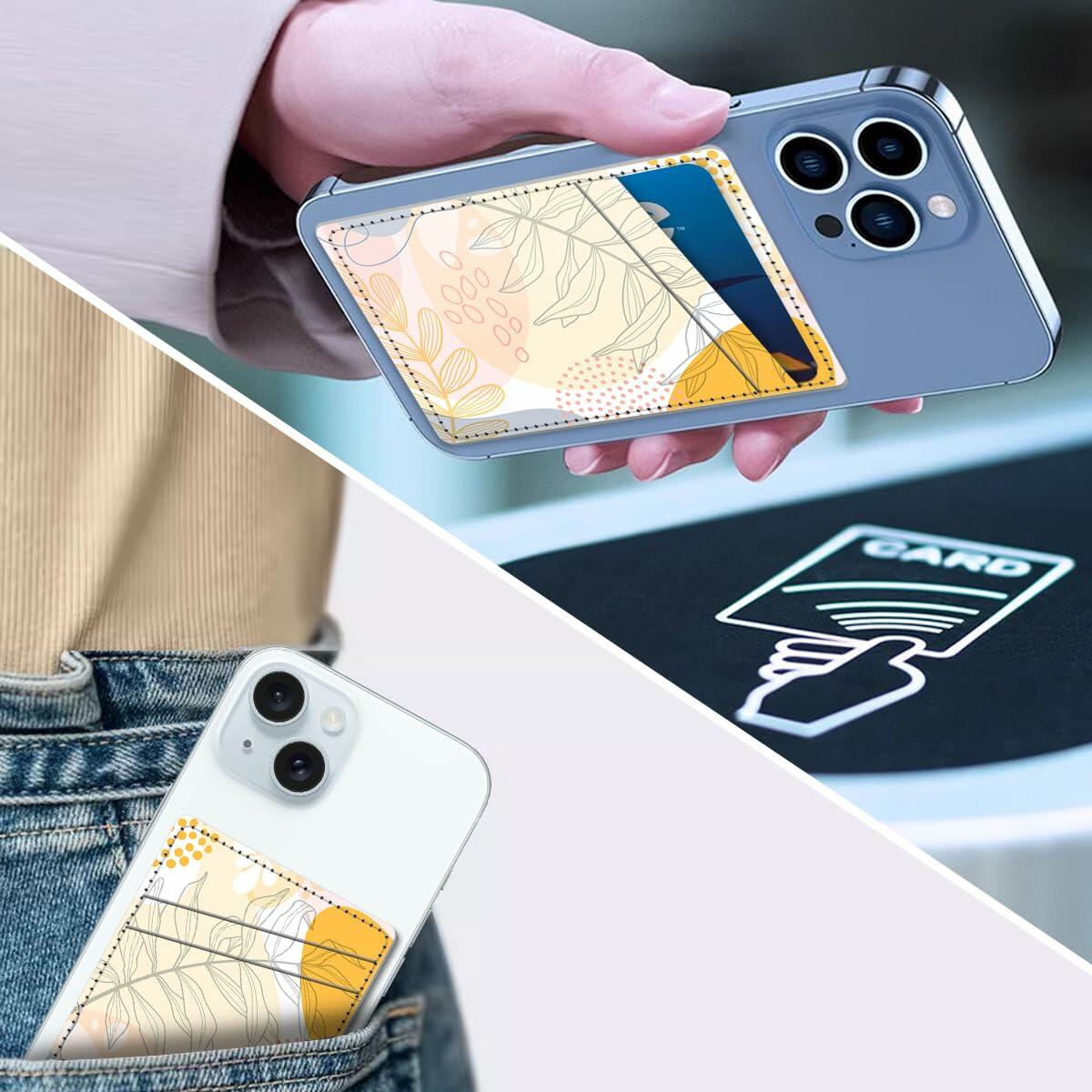 AOPEFNX Card Holder Phone Case Leather Wallet Dual Pocket Abstract Leaf