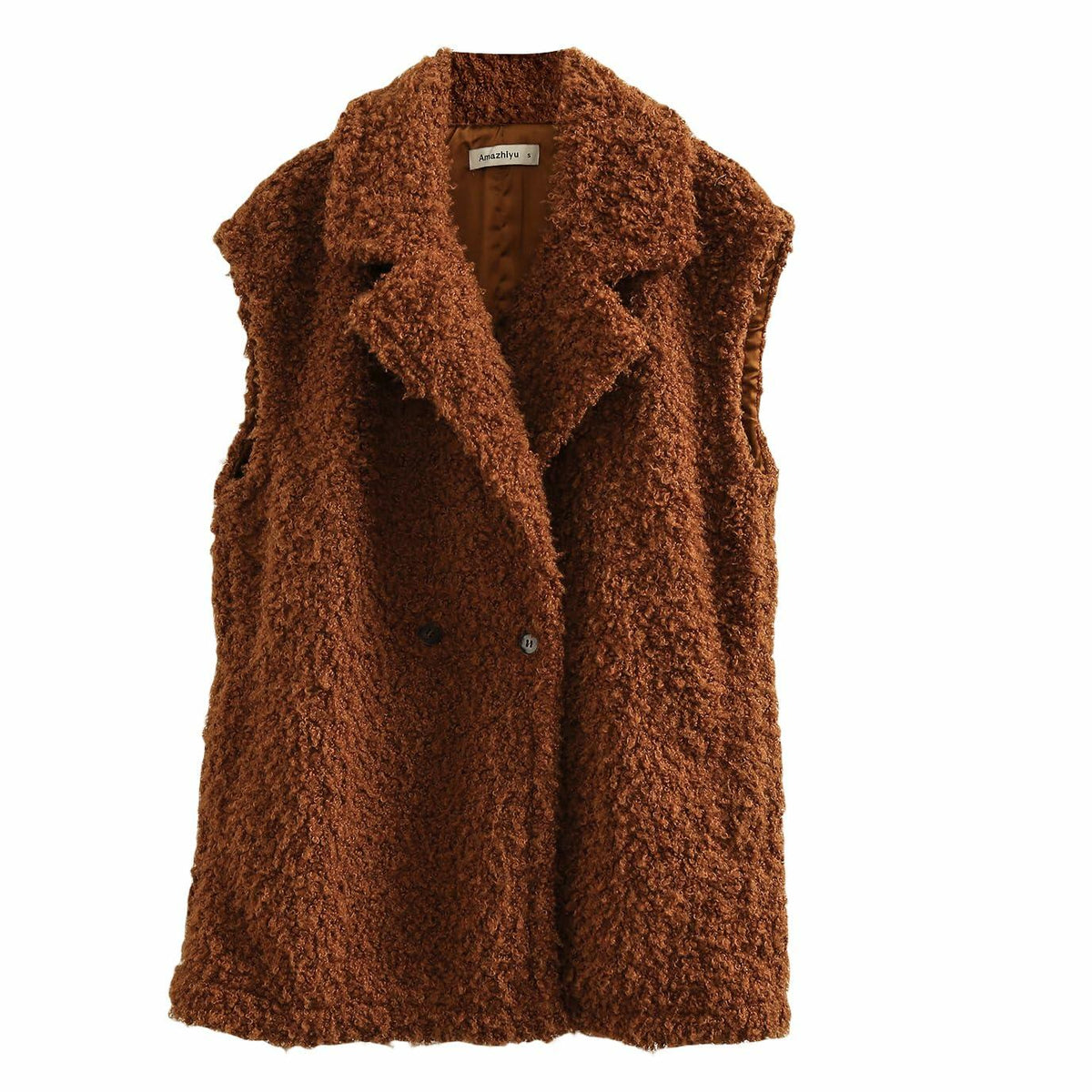 Amazhiyu Womens Faux Fur Waistcoat Vest with Pockets Sleeveless Brown Size XL