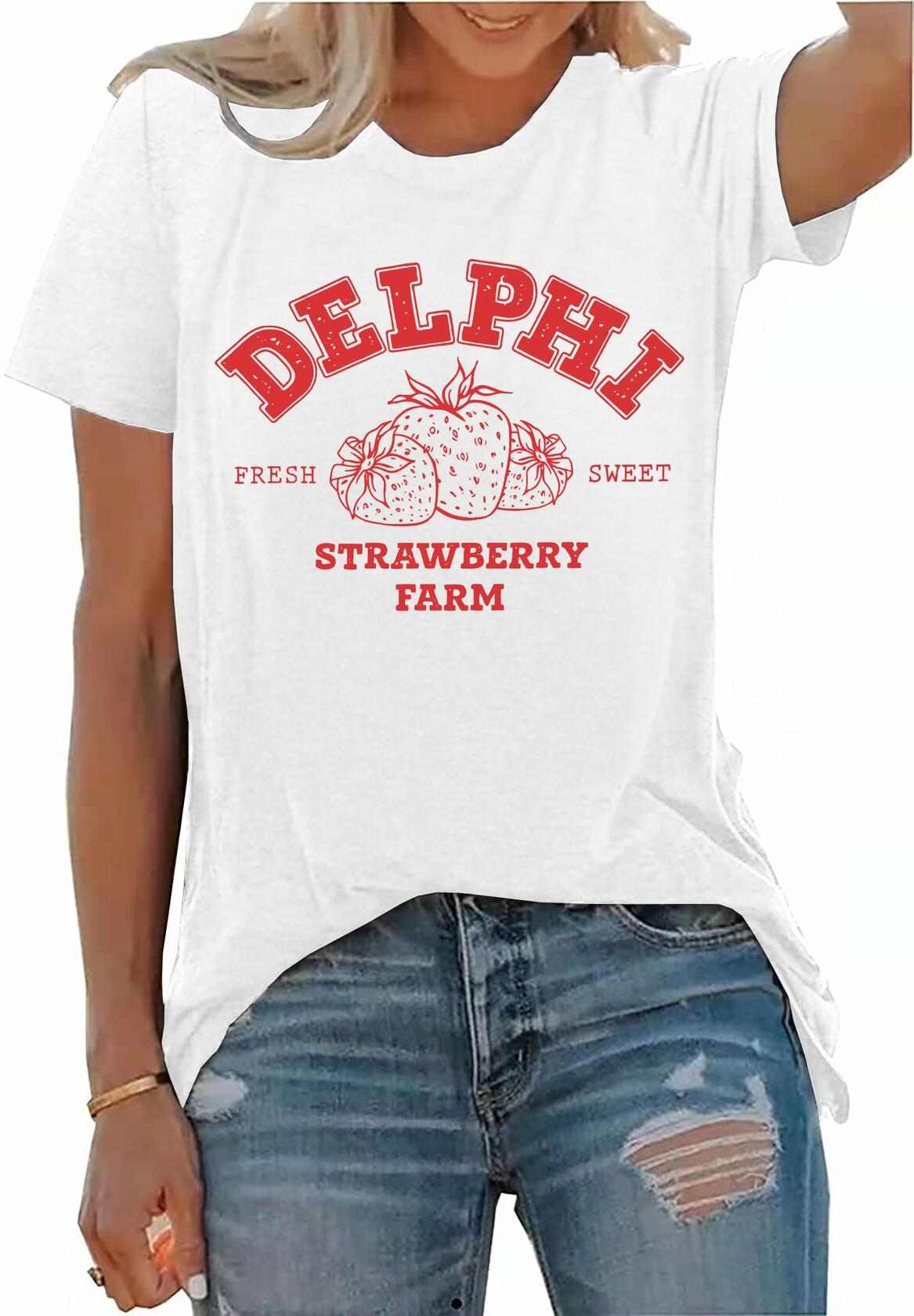 PECHAR Strawberry Shirt Women Casual Print Fruit Lover Tops Size XL Color White