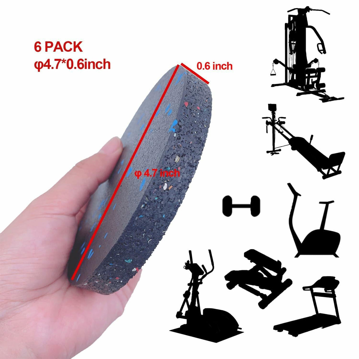 U MAX Exercise Equipment Anti Vibration Pads 4.7x0.6in Black 6pc High Density