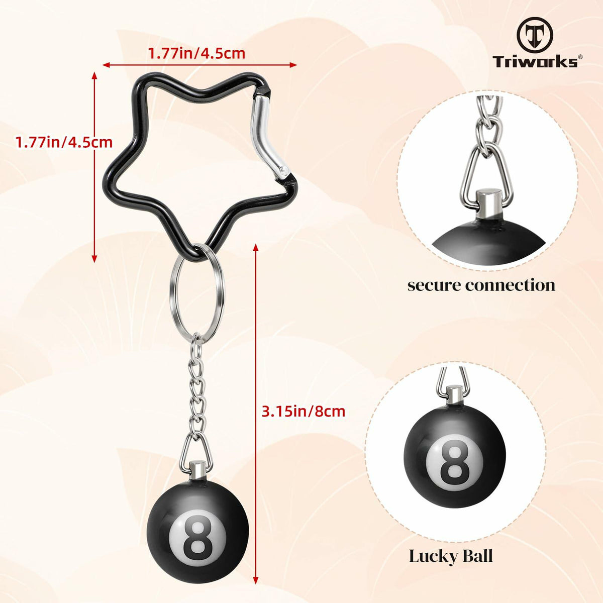 TRIWORKS Keychain Star Heart Pink Butterfly 8 Ball Dice Strawberry Charm