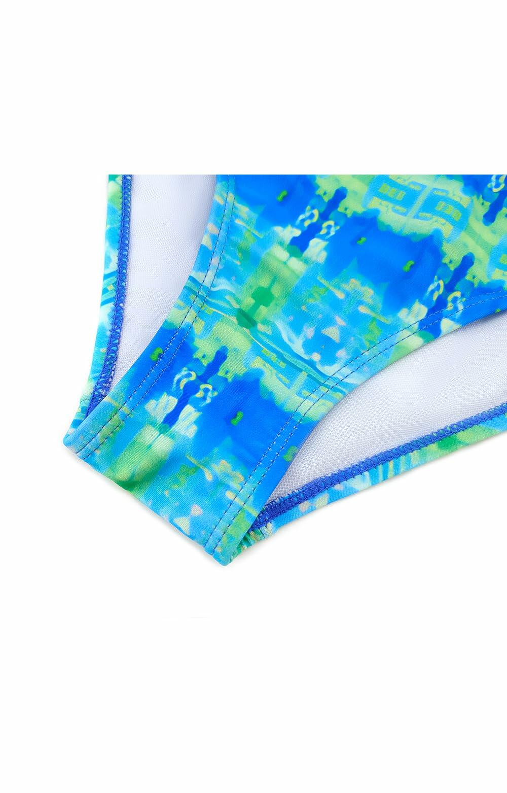 SHEKINI Girls Tie Side Sports Tassel Bikini Set Printed Blue Green Size 10 Years