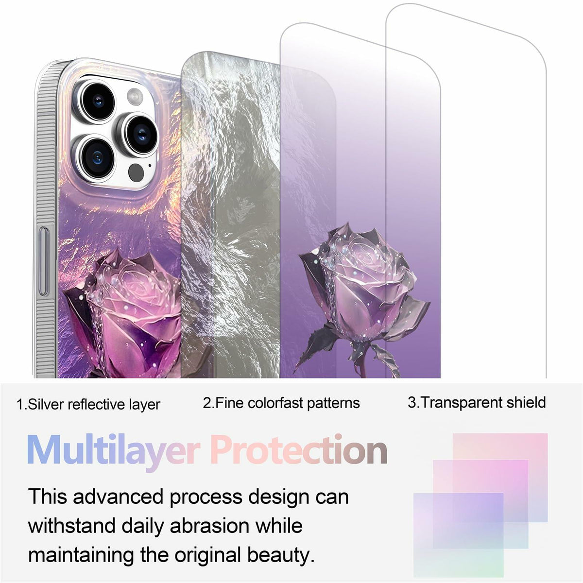 iPhone 16 Pro Case Purple Roses Slim Soft TPU Shockproof Floral Cover