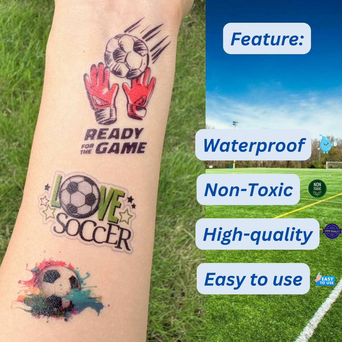 Soccer Temporary Tattoos Sport Theme Birthday Party Favors Decorations 96 PCS