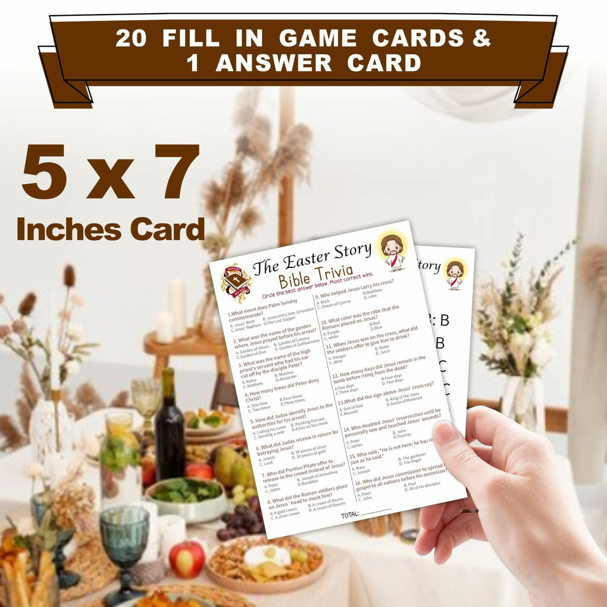 WeMaison Bible Game Cards 20 Pcs Christian Trivia Party Game A02