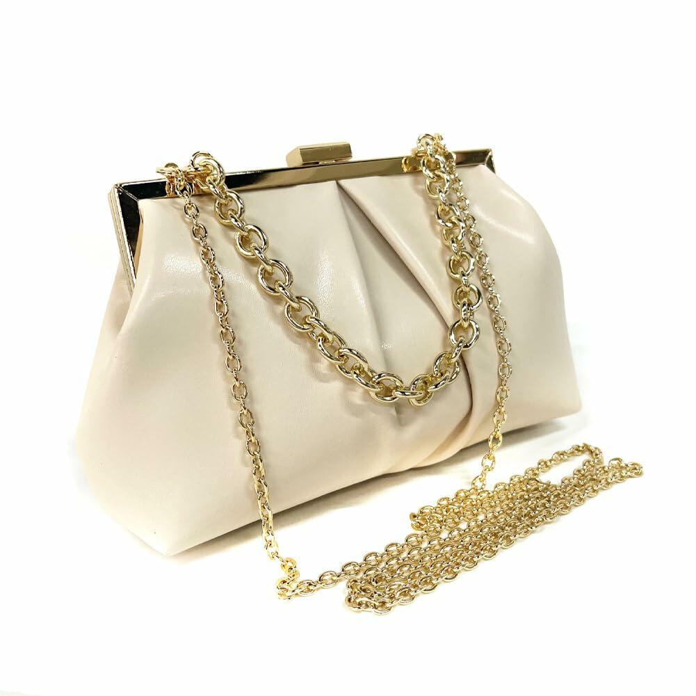 JRNDNIUO PU Leather Beige Clutch Purse Evening Bag for Women