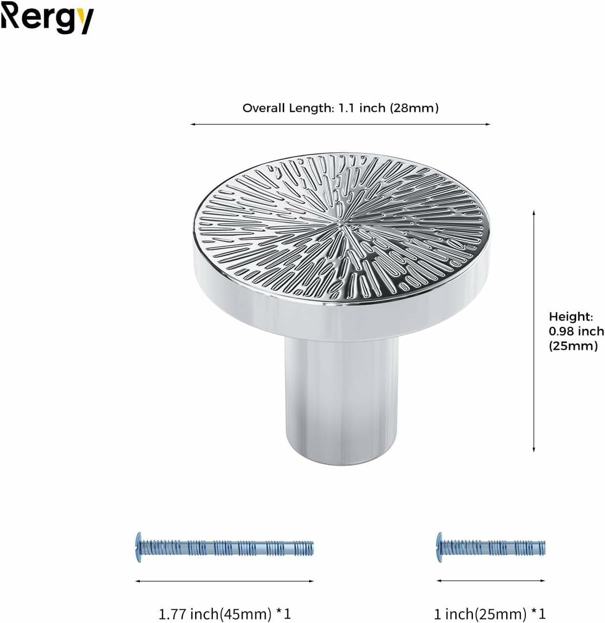 Rergy 10 Pack Silver Zinc Alloy Drawer Knobs Cabinet Pulls Decorative Hardware