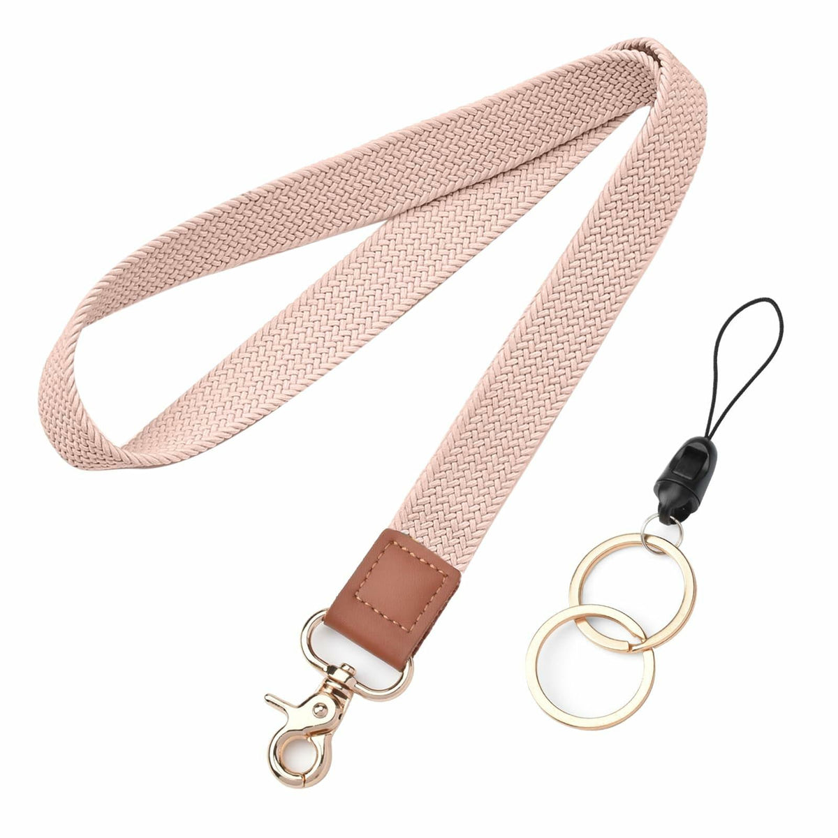 Knagsfa Stretchy Braided Lanyard w/ Dual Keyrings for ID Badge Keys Pink