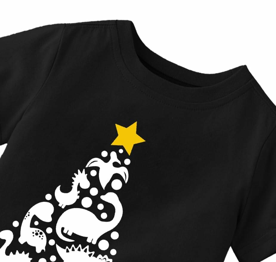Toddler Kids Reindeer Christmas Short Sleeve Tee Shirt Size M Black