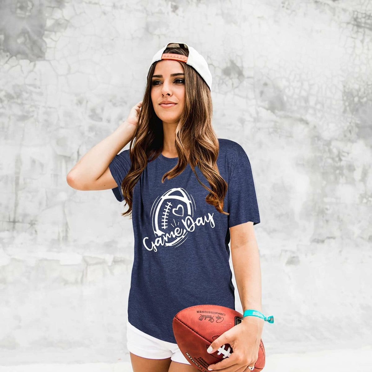 Game Day Shirt Women Cute Football Rugby Ball Graphic Tee Gray Size 2XL