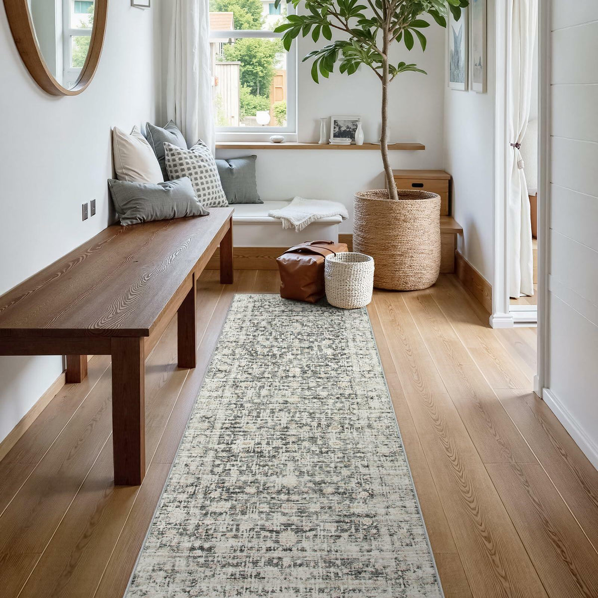 Hedlive Vintage Hallway Runner 2.6x8 Brick Red/White Non Slip Carpet