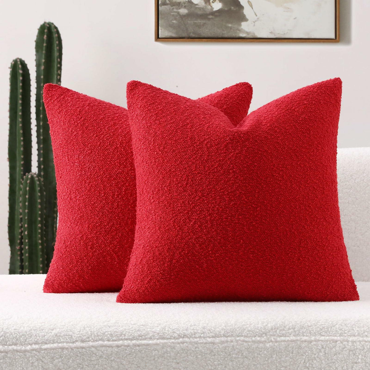 FUTEI Red Decorative Throw Pillow Covers 22x22 Inch Pack of 2 Soft Boucle