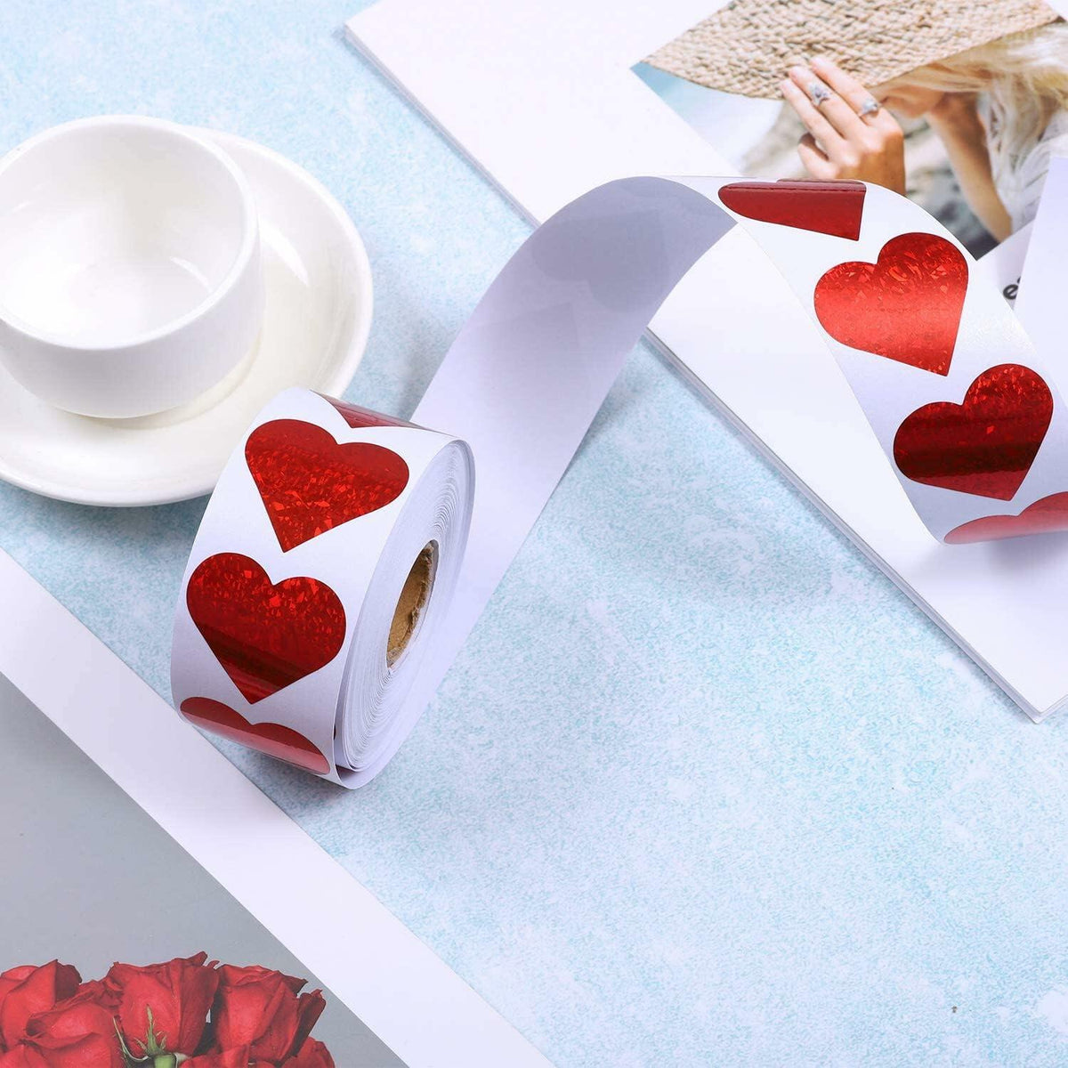 Dzrige 500pcs Red Heart Shape Glitter Stickers Love Scrapbooking Labels