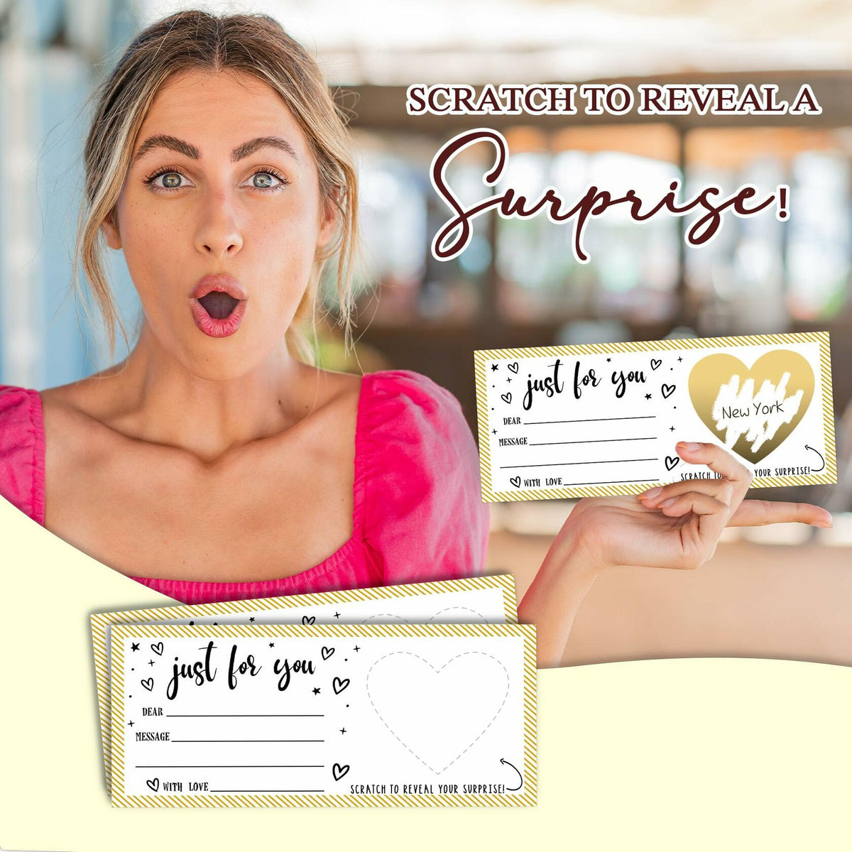 Just For You Surprise Scratch Cards 3x8in Gold 2 Set Personalized Gift