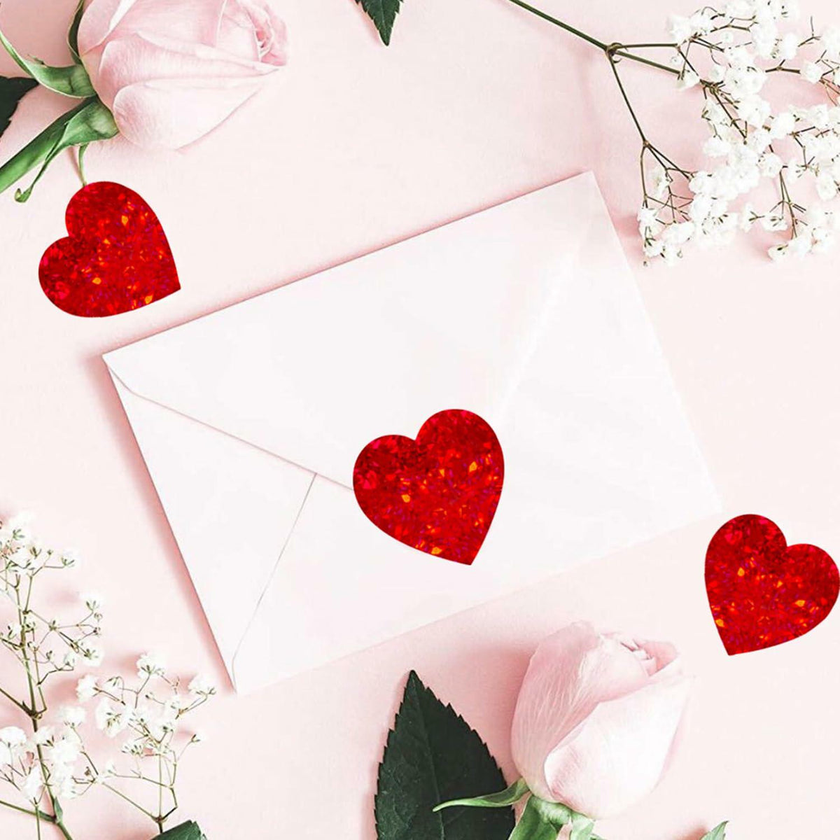Dzrige 500pcs Red Heart Shape Glitter Stickers Love Scrapbooking Labels