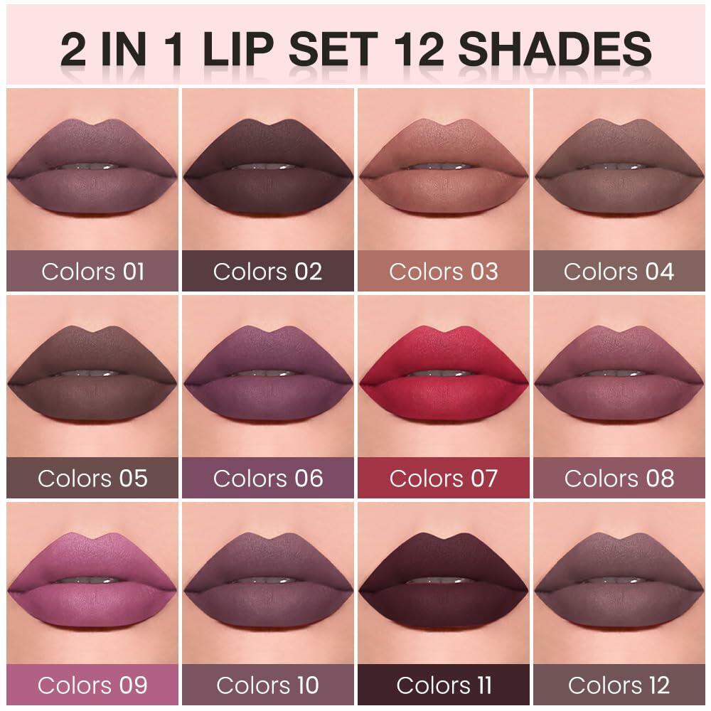 BestBy08/27 evpct Lip Liner Pencil & Lip Gloss Set Plum Purple 06#