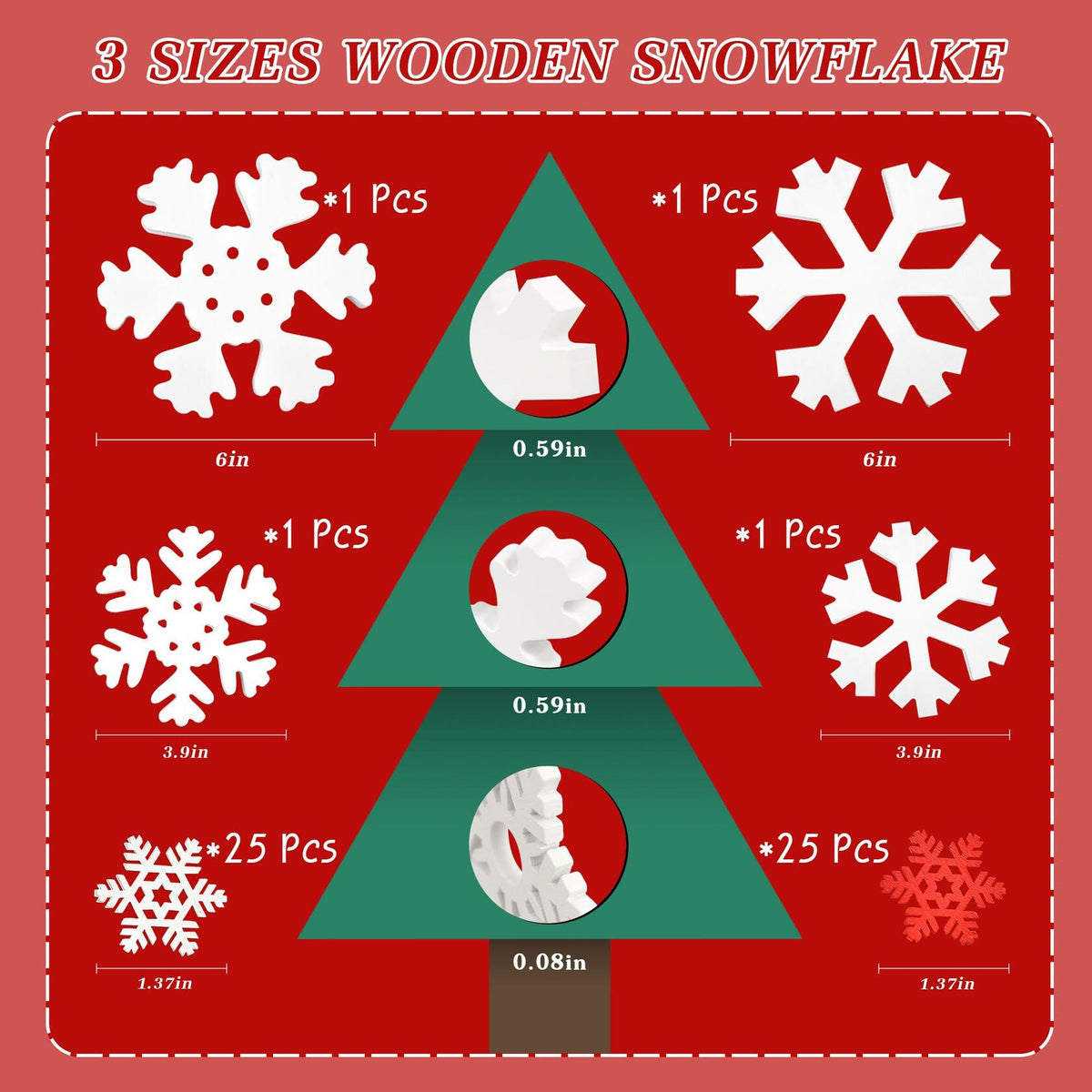 LadyRosian Wooden Snowflake Xmas Ornaments 4 Pack Standing & Hanging