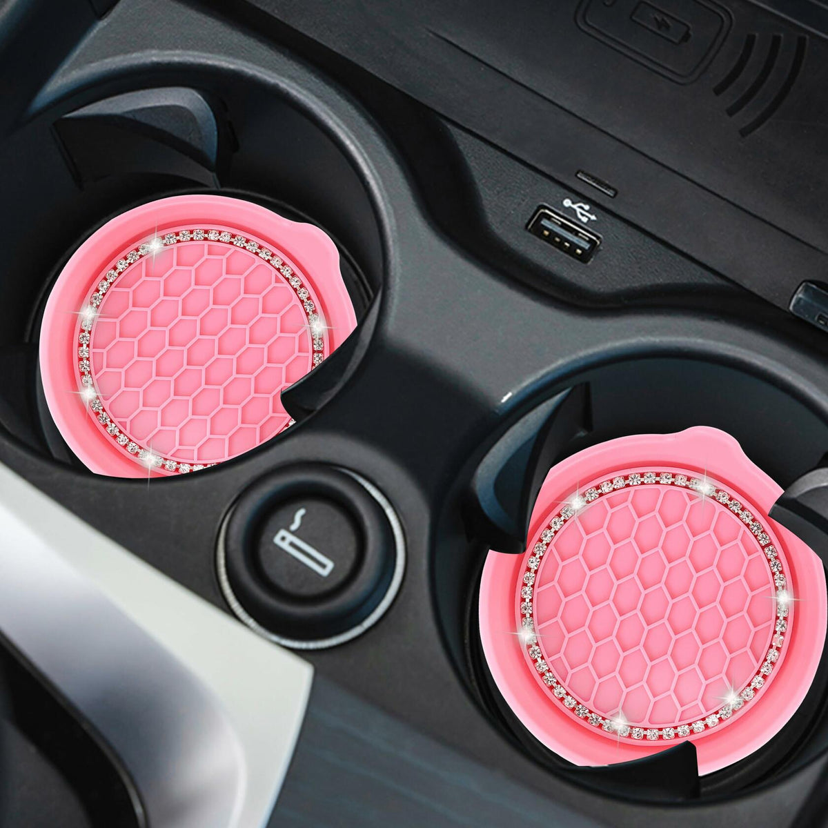 Toiyason Car Cup Coaster Universal Spill Holder Bling Rhinestone Pink 2 Pack