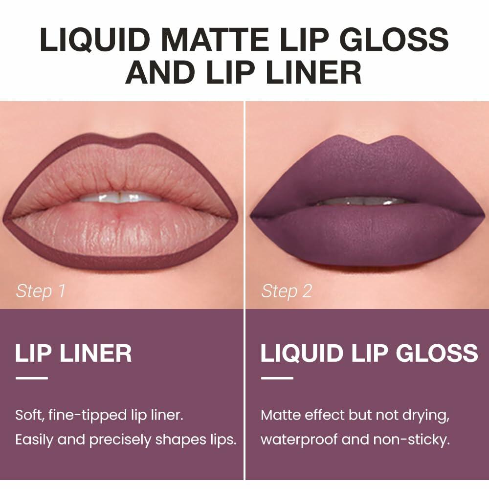 BestBy08/27 evpct Lip Liner Pencil & Lip Gloss Set Plum Purple 06#