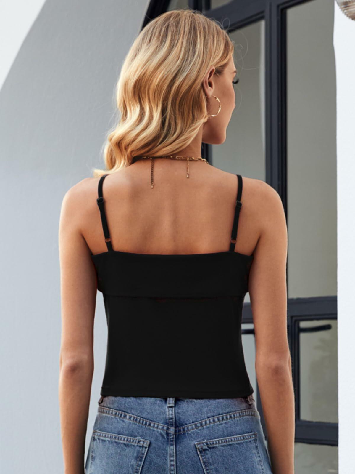 ZANZEA Black Square Neck Crop Tank Top Women Size L