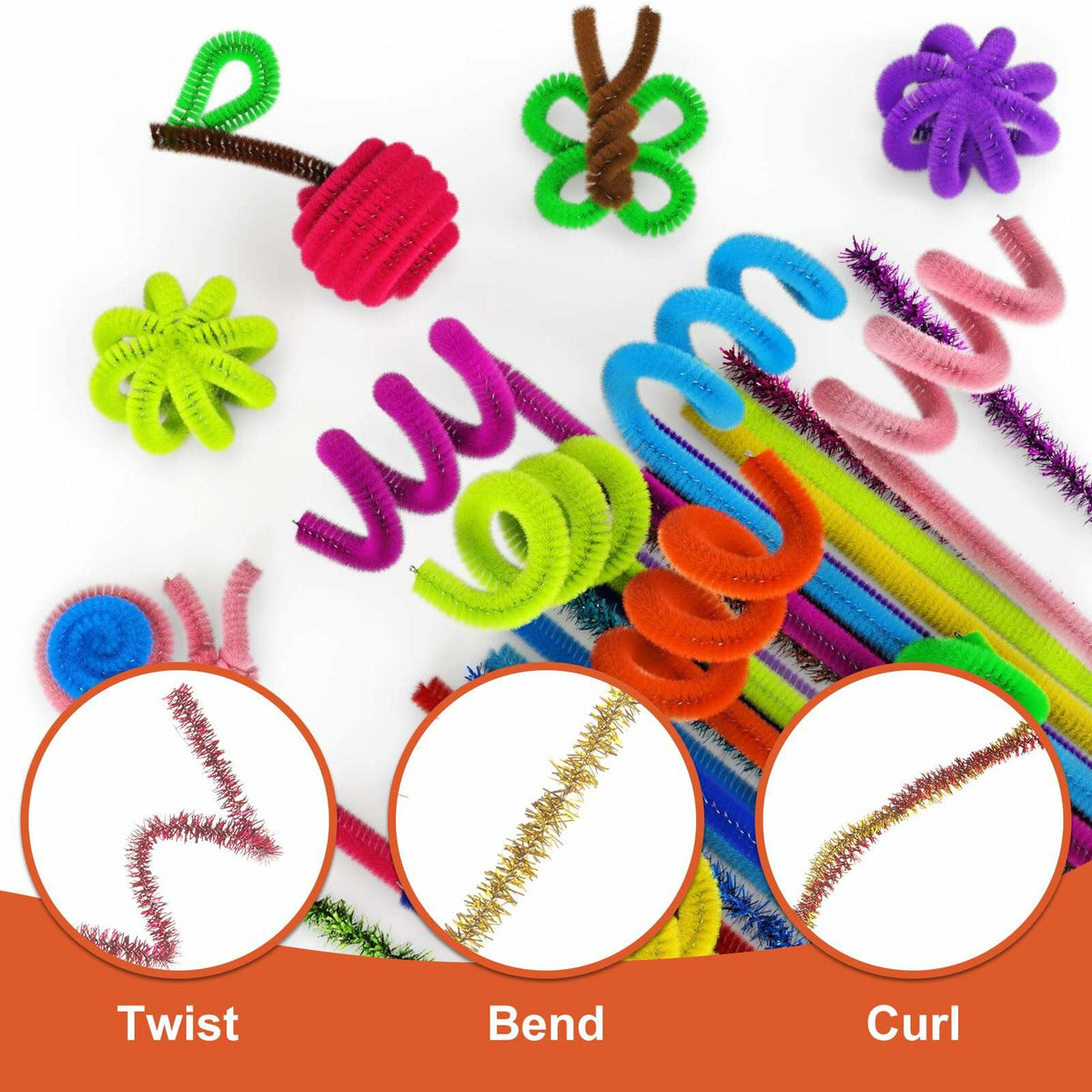 CertBuy 1600PCS Colorful Pipe Cleaners Chenille Stems 10 Colors Bulk Craft