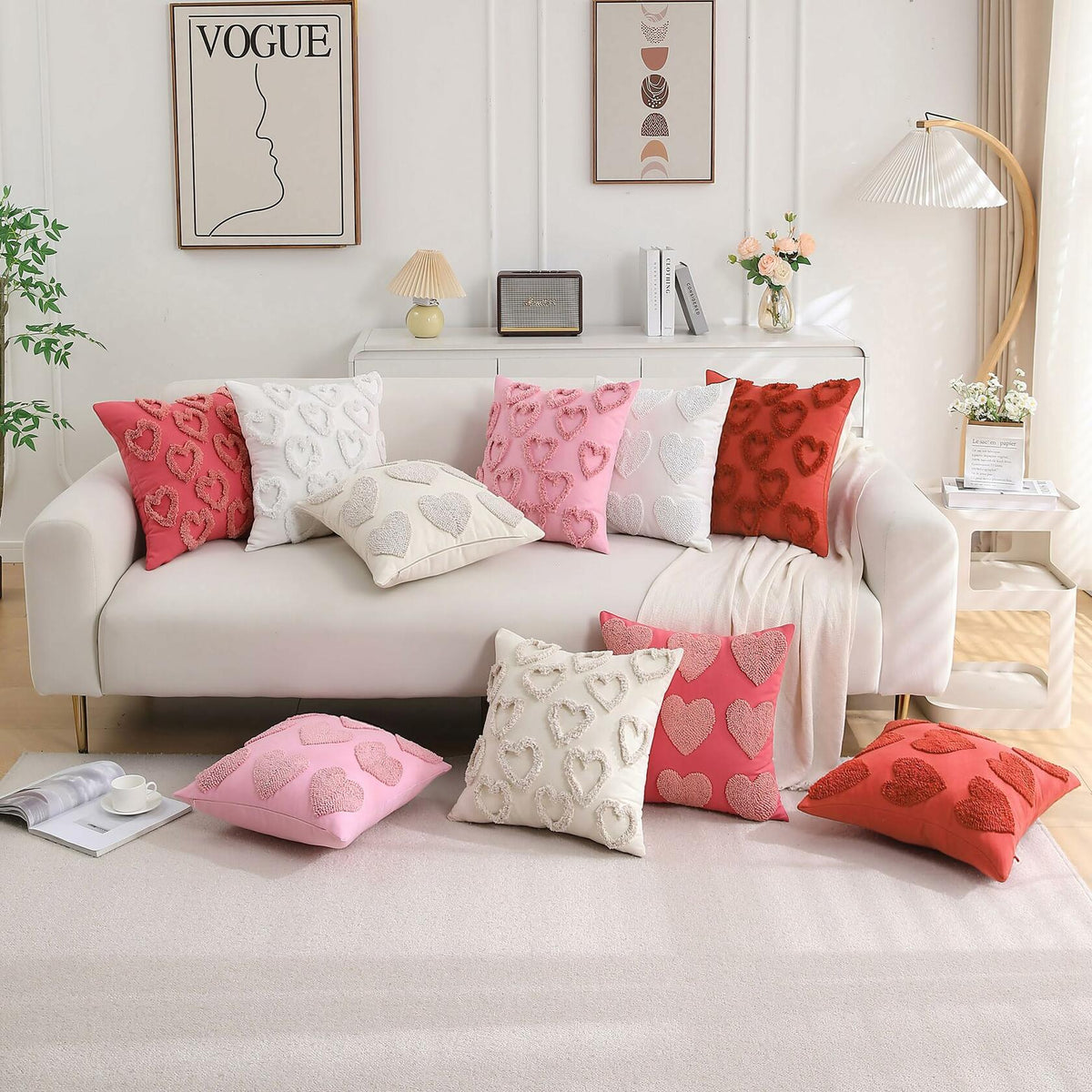 KOOLIFE Heart Love Coral Red Throw Pillow Covers 18x18 Set of 2
