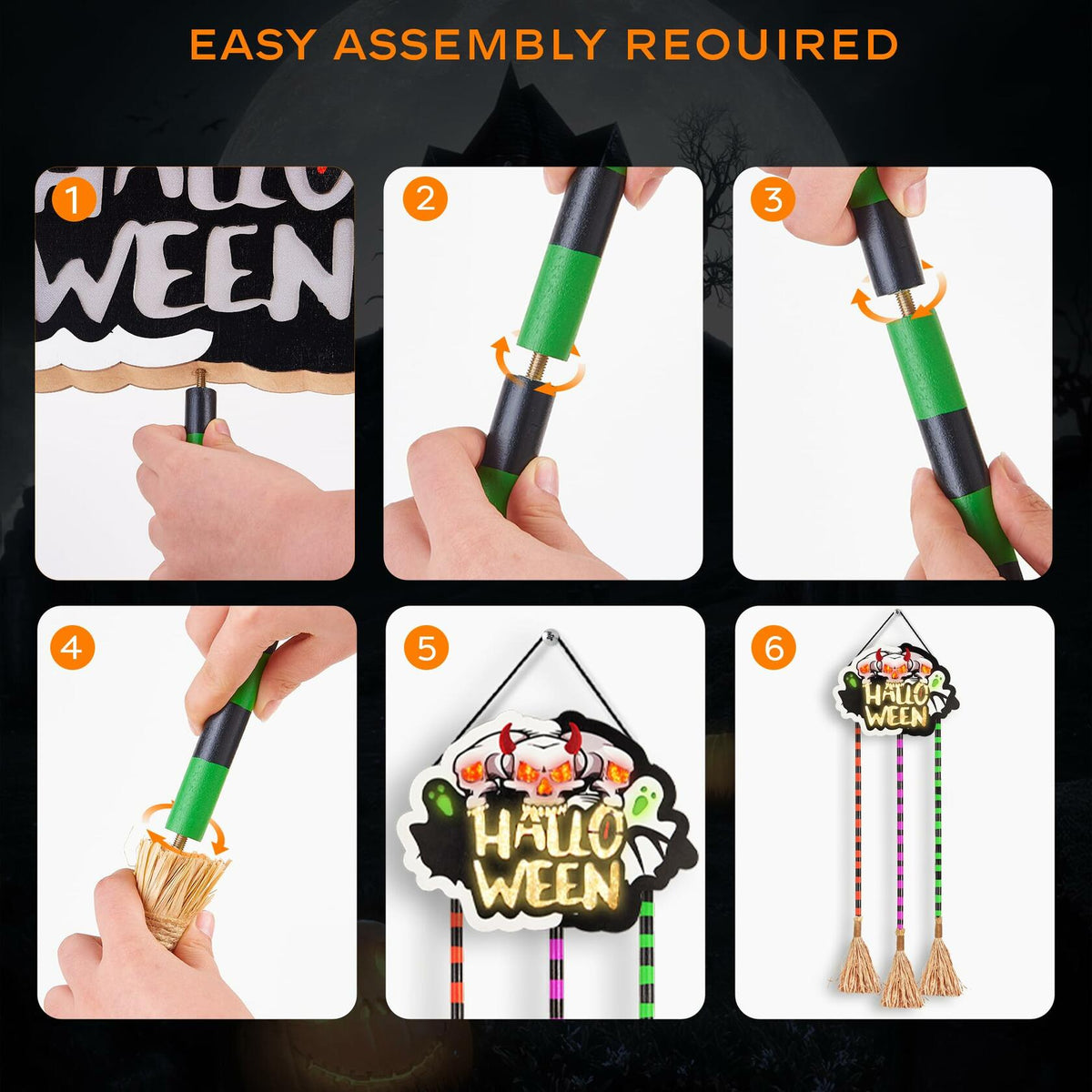 BLCtec Hocus Pocus Halloween Broom Sign 59" with 3 Witch Brooms Timer