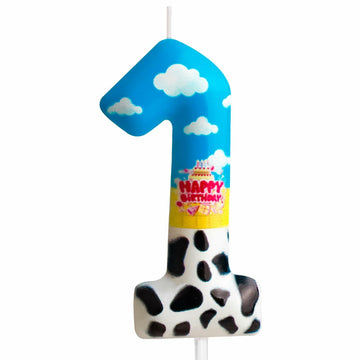 Zi Lan Cartoon Birthday Cake Topper Candles Blue Sky White Cloud Black Cow