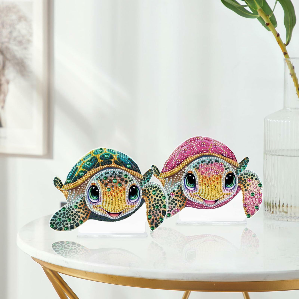Tontut 2 Pcs Diamond Art Painting DIY Turtle Shape Desktop Jewelry Kits