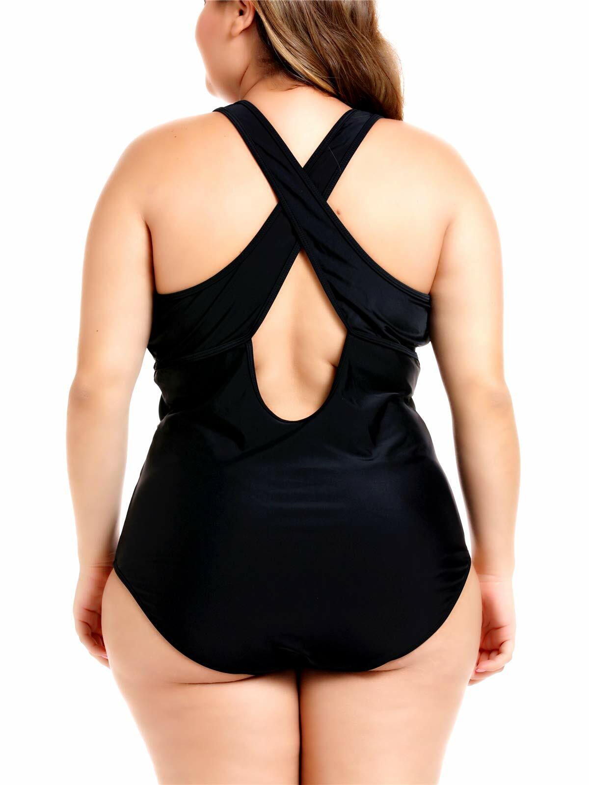 FlatterMe Women's Sexy Plus Size Black One Piece Swimsuit Lace Up Size 3XL