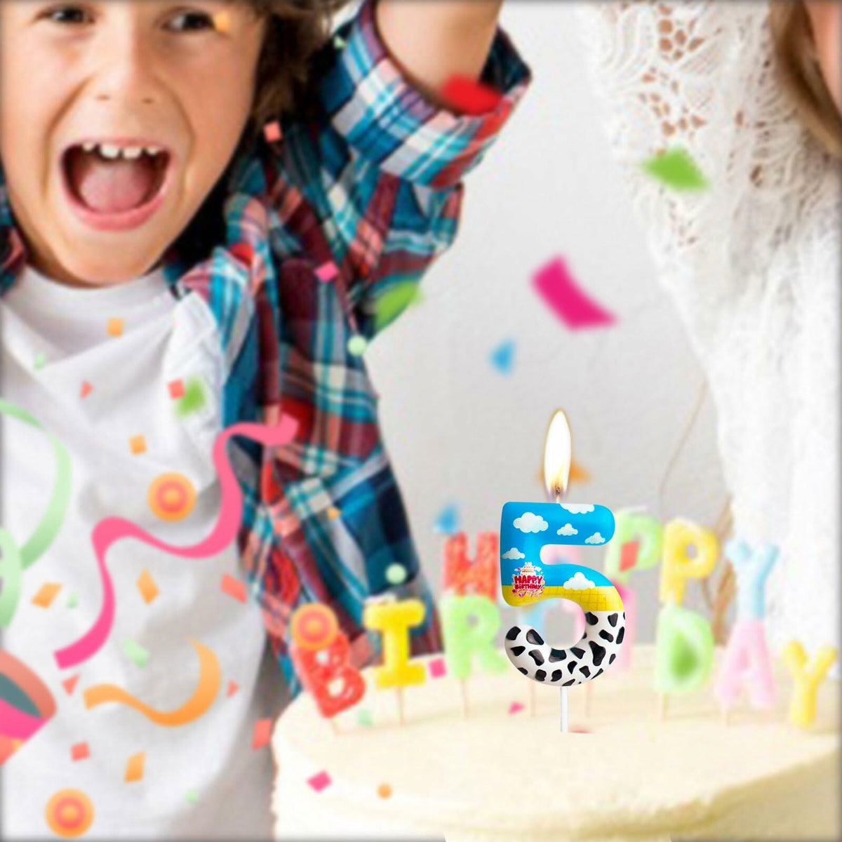 Zi Lan Cartoon Birthday Cake Topper Candles Blue Sky White Cloud Black Cow