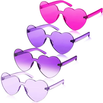 TOODOO 4 Pack Heart Shaped Rimless Sunglasses Candy Color Purple Series
