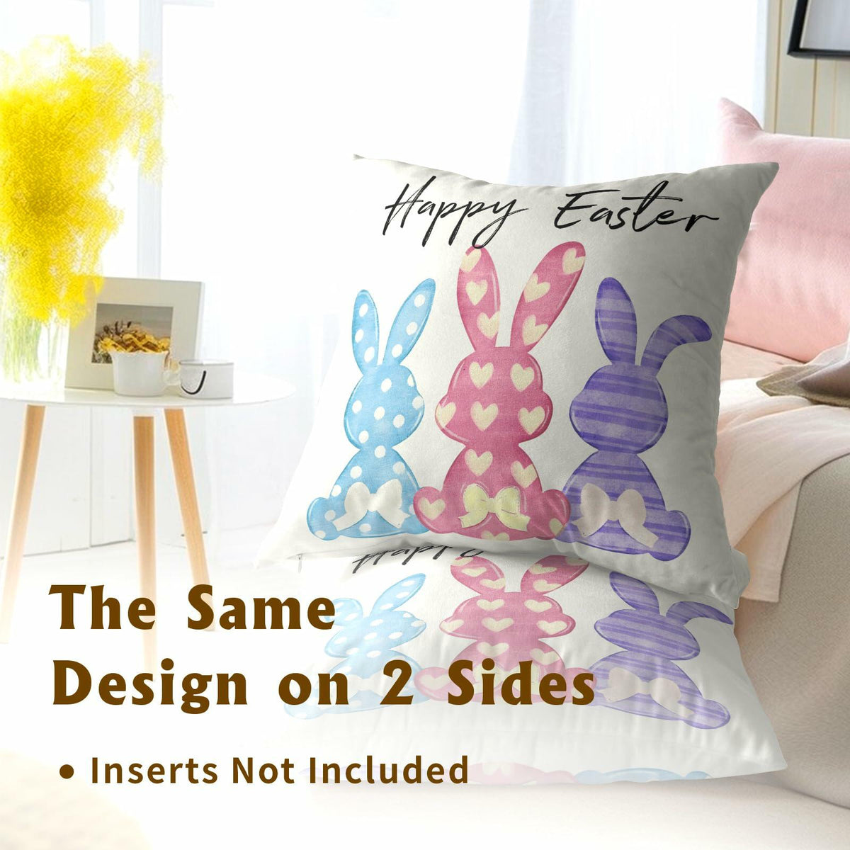 Happy Easter Throw Pillow Covers Set of 2 18x18 Cotton Colorful Bunny