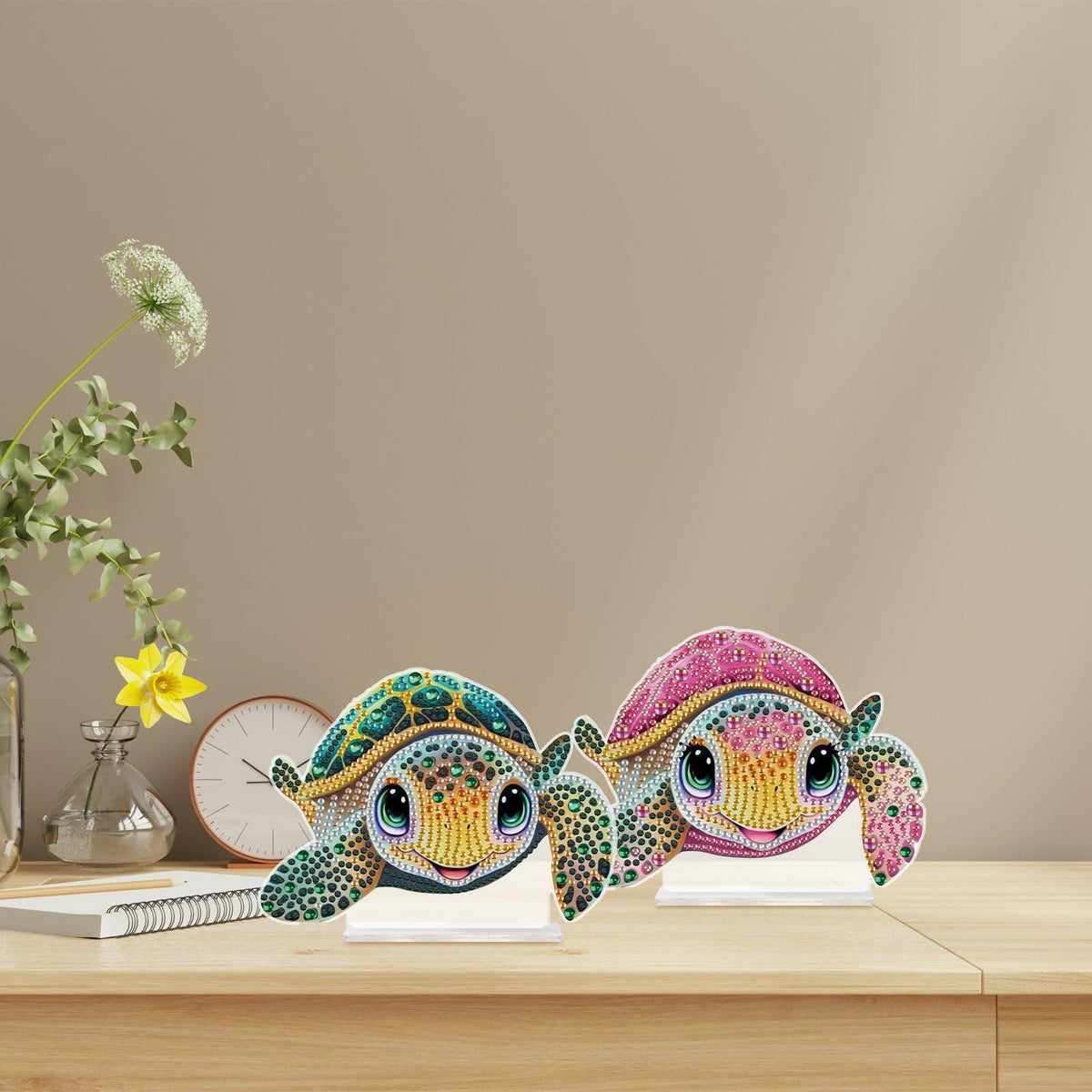 Tontut 2 Pcs Diamond Art Painting DIY Turtle Shape Desktop Jewelry Kits