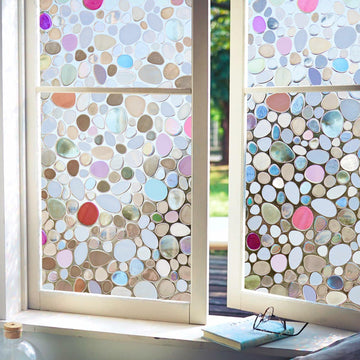 Viseeko 3D Pebble Stained Glass Privacy Film Rainbow 11.8x118in UV Protection