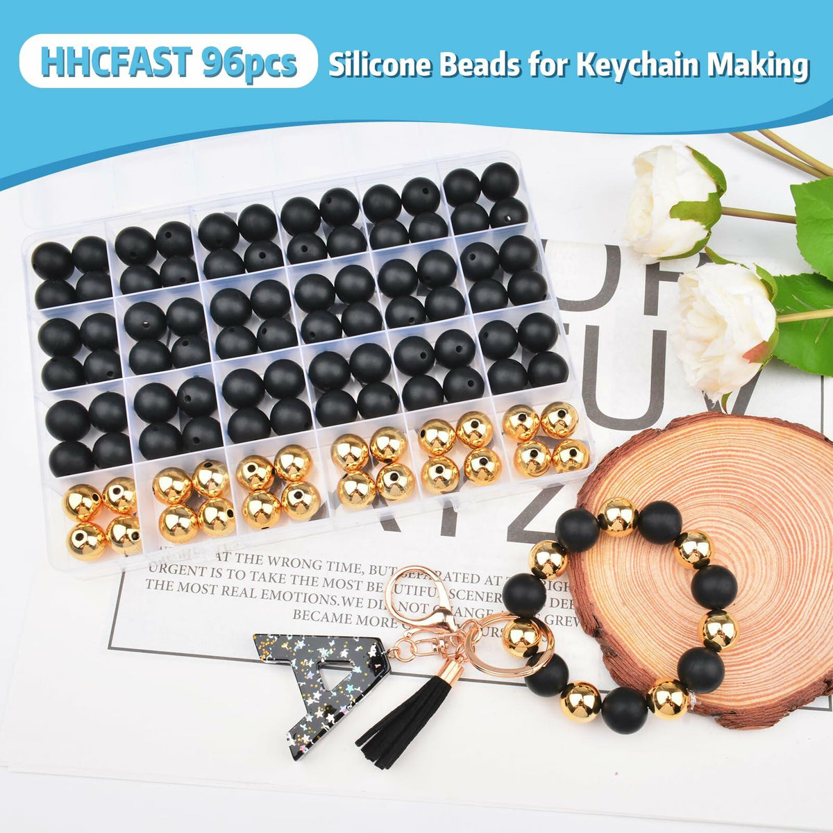 96PCS 15mm Silicone Beads Kit 2 Colors Round Rubber DIY Crafts