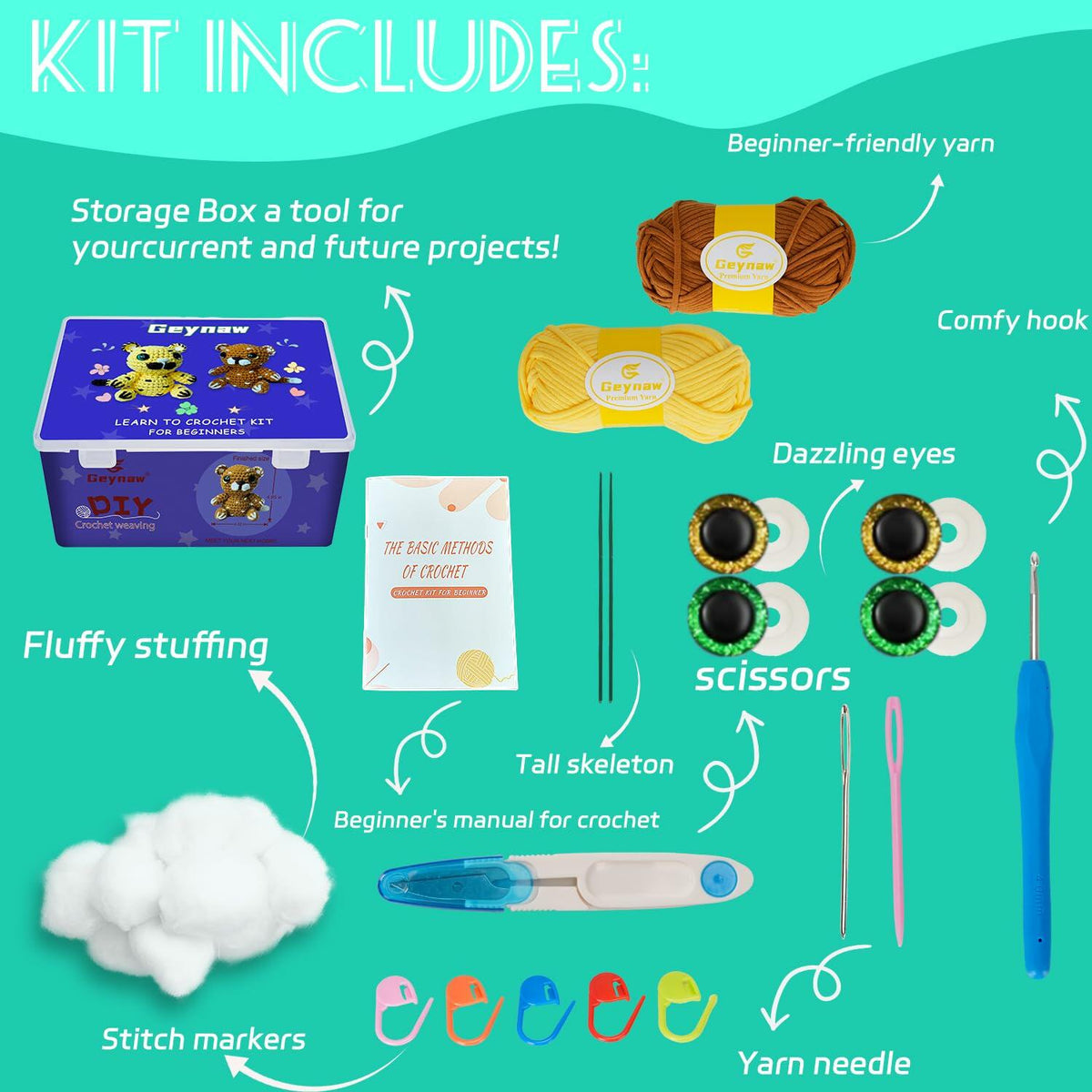 Geynaw Crochet Kit for Beginners Amigurumi Stuffed Animals Tiger